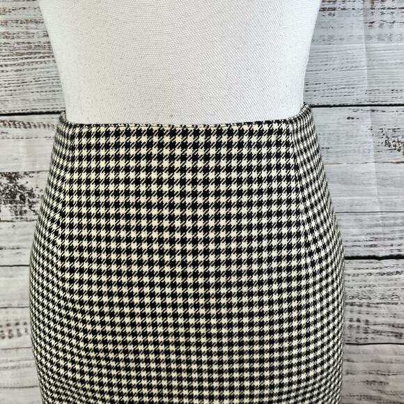 Vintage Ralph Lauren Skirt sz 6 Pet Black Ivory Hounds Tooth Wool Straight Knee - Picture 3 of 8